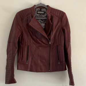 Burgundy Leather Moto Jacket - ALL OFFERS CONSIDERED